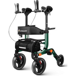 Lightweight Upright Rollator Walker All-Terrain Foldable with seat and Adjustable Height backrest, 300 lbs Capacity, 10" Front & 8" Rear Wheels for Seniors, Adults, bariatric, Includes Cane Holders
