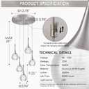 5 Lights Crystal Pendant Light, Brushed Nickel 25W Dimmable LED Teardrop Cluster Pendant Lighting Fixture for Dining Room Over Kitchen Island Bathroom Room Foyer Hallway Bedroom 6000k Cold White