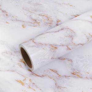 VEELIKE 15.7''x118'' White Gold Marble Contact Paper Peel and Stick Countertops for Kitchen Countertop Contact Paper Waterproof Removable Matte Marble Wallpaper for Bathroom Counter Table Furniture