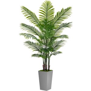 Artificial Palm Tree 6FT - Fake Tree with Gray Tall Planter - Faux Tropical Areca Floor Plant in Pot - Artificial Silk Plant for Home Office Living Room Decor Indoor