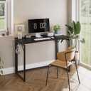 JOYMOOP 47.2" Black Folding Desk, No Assembly, Wooden Top, Large Size