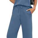 WIHOLL Two Piece Sets for Women Summer Fall Travel Vacation Outfits Short Sleeve Lounge Sets Side Slit Wide Leg Pants S-3XL (Blue, M)