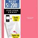 Five Star Spiral Notebook + Study App, 5 Subject, College Ruled Paper, 8-1/2" x 11", 200 Sheets, Fights Ink Bleed, Water Resistant Cover, Prom Pink (820004R)