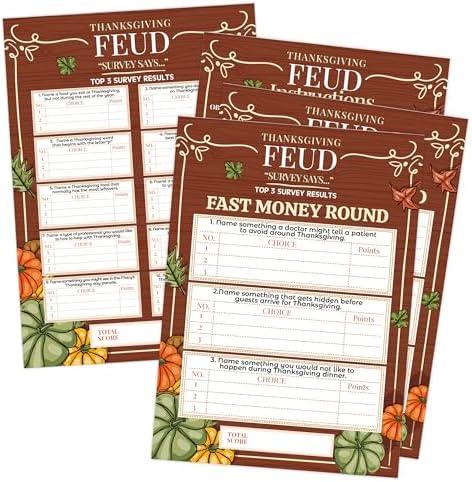 Fall Thanksgiving Family Feud Game for Adults, 30 Friendly Feud Cards & 3 Fast Money Round Cards, Thanksgiving Party Games Sets for Family Game Night Fun Trivia Quiz for Office Class Groups, 01