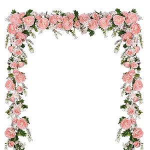 Lvydec 2 Pack Artificial Peony Flower Garland - 6ft Silk Peony Pink Flower Garland for Wedding Party Table Decoration (2, Pink)