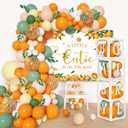 154PCS Little Cutie Baby Shower Decorations,Orange Balloon Garland Arch Kit with A Little Cutie is on the Way Backdrop,Baby Balloon Boxes with Letters for Orange Baby Shower Decor,Fruit 1st Birthday