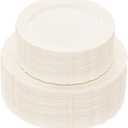 U-QE 100 Pieces Ivory Plastic Plates for Party - Ivory Disposable Plastic Plates - Heavy Duty Disposable Platos Including 50 Dinner 10.25 '' & 50 Dessert 7.5 '' for Weddings