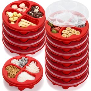 12 Pcs 6.8 Inch Valentine's Day Mini Snack Box Divided Dessert Serving Tray Heart Red 4-compartment Snack Container Box with Lids for Christmas Mother's Day Lunch Meal