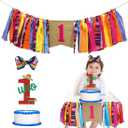 Mexican Fiesta 1st Birthday Party Decor, Mexican Cinco De Mayo Theme First Birthday Highchair Banner UNO Glitter Cake Topper & Hair Bow for Cactus Taco Bout First Birthday Photo Props Party Supplies