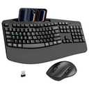 Wireless Keyboard and Mouse Combo, 2.4G Full Size Wave Keys Ergonomic Keyboard with Wrist Rest, Phone Holder, 3-Level DPI Wireless Silent Mouse with 6-Buttons, for Windows, Mac OS, Laptop, PC (Black)