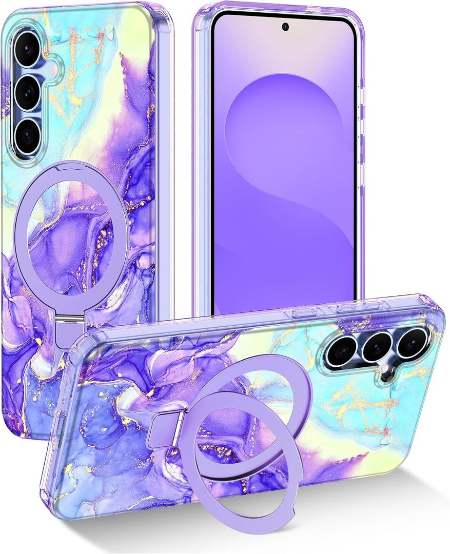 Magnetic for Galaxy S25 FE Case with Invisible Ring Stand [Compatible with MagSafe], Full Body Rugged Slim Women Men Girl Shockproof Case for Samsung Galaxy S25 FE,Cobalt Violet