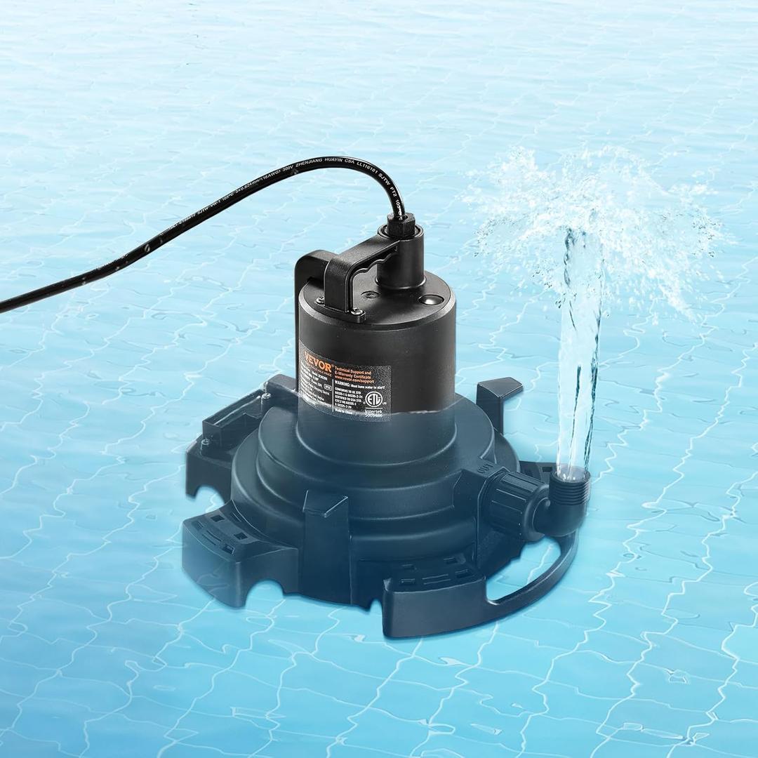 VEVOR Automatic Pool Cover Pump, 1/2 HP 1600 GPH, 120V Submersible Swimming Pool Cover Pump with 25 ft Power Cord, 25 ft Max Head Lift, Water Removal and Transfer Pump, for Pool Draining Hot Tubs