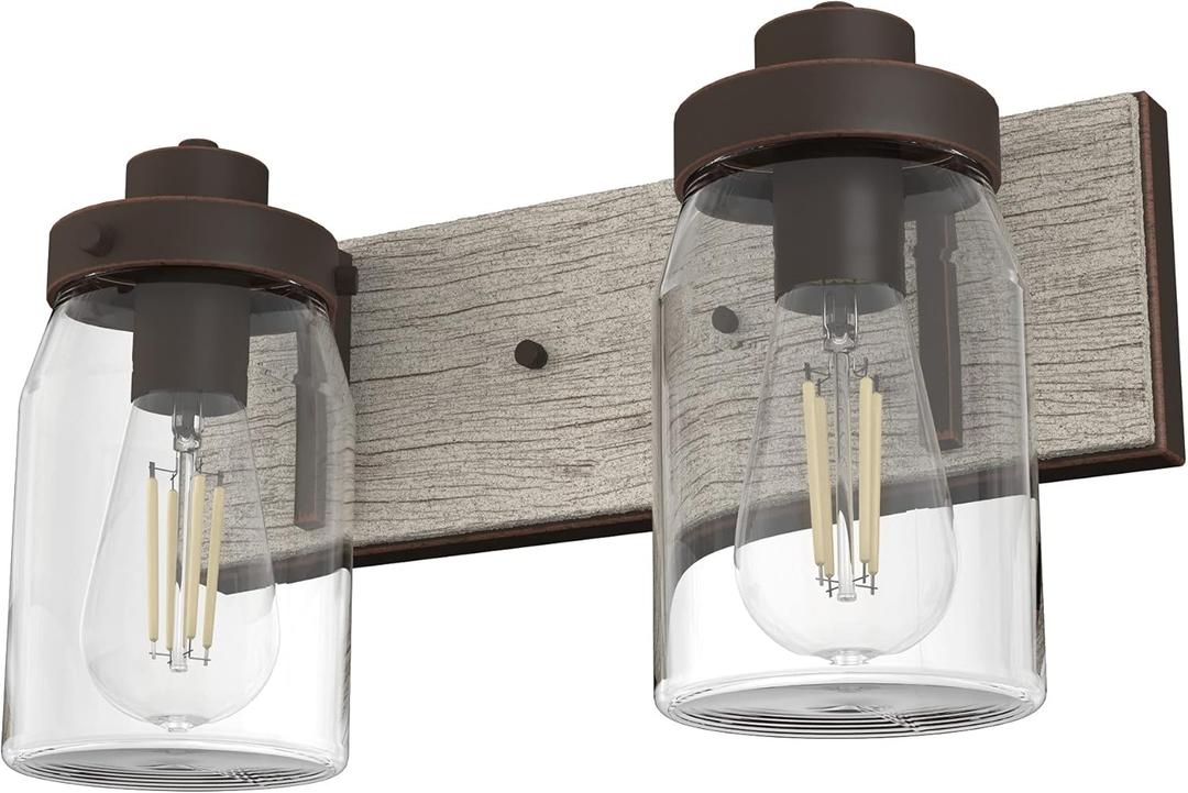 Hunter - Devon Park 2-light Onyx Bengal, Small Vanity Light, Dimmable, Rustic Style, for Bedrooms, Kitchens, Foyers, Bathrooms - 48018
