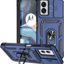 for Moto G Power 5G 2024 Case, Silicone Rubber Bumper Hard Plastic Phone Case with [Sliding Camera Lens Cover] [360 Rotatable Kickstand Ring] [HD Screen Protector] for Motorola G Power 2024 Blue