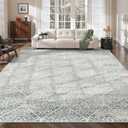 Soalmost 8x10 Washable Area Rugs for Living Room, Moroccan Trellis Stain Resistant Non-Slip Low Pile Natural Rug Soft Throw Large Carpet for Dining Room Bedroom Home Office (Teal Blue, 8'x10')