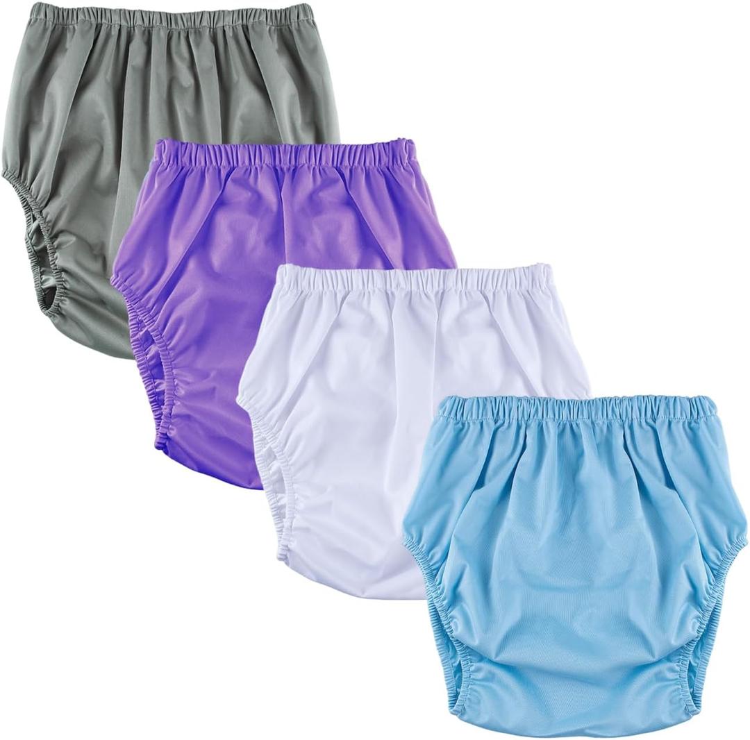 4 Pcs Adult Diaper Cover, Incontinence Leakproof Plastic Diapers, Reusable Diaper Cover, Pull on Cover Pant Washable (X-Large)