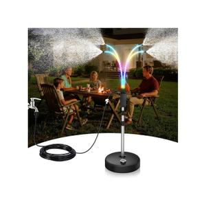 KLLEYNA Patio Mister for Outside, Stand Cooling System with 4 Lighting Tubes, Multiple Color Change Mode, Battery Powered, APP & Remote& Manual Switch Control, Time Setting, Changing Cord