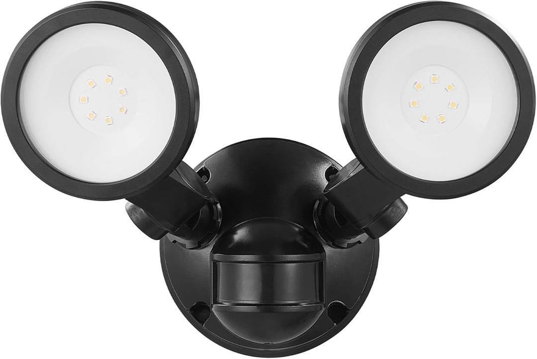 GLOBE Electric 10W Twin Head Motion Sensor LED Flood Light, 1000 Lumens, 180 Detection, 40-Ft Range, 4000K Daylight, Hardwired, Weather Resistant, 17000200 (Black, 1000 LM)