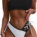 YELAIVP Women's Bikini Sets One Shoulder High Waisted Two Piece Swimsuit Lace Up High Cut Bathing Suit (Black, S)
