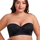 ANGOOL Strapless Bra for Women Plus Size Underwire Balconette Bra Full Coverage Adjustable Convertible Straps Bras (36G, Black)
