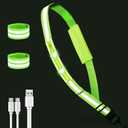 LED Reflective Vest, Bag & Wristbands - Rechargeable Light-Up Gear for Night Running/Cycling/Walking, High-Vis Safety Equipment (Green (whith bag))