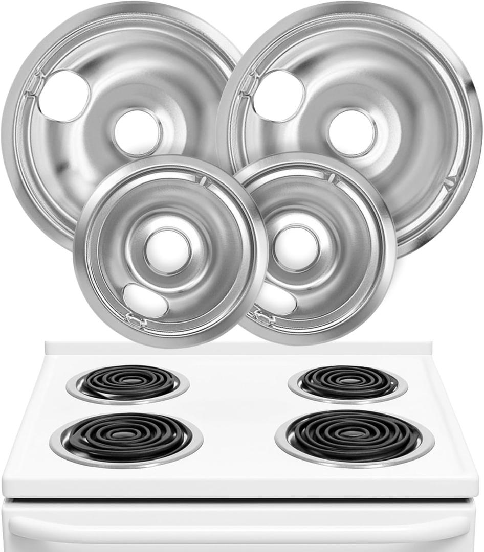 Electric Stove Drip Pans Set of 4 (2 x 6-Inch & 2 x 8-Inch) Replacement Stove Drip Pans for Electric Stove