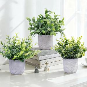 3-Pack Potted Artificial Plants, Small Eucalyptus Faux Plants for Shelf Desk Home Bathroom Farmhouse Room Coffee Table Decor (A Sage Green)