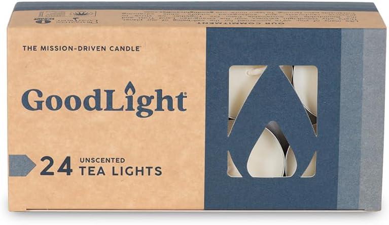 GoodLight Unscented Vegan and Paraffin-Free Tea Light Candles (24 Candles)