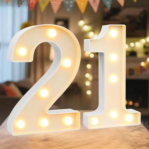 White Decorative LED Light Up Numbers, 8.8 Inch Marquee Number Signs for 21st Birthday Party, Anniversary, Wedding, Backdrop, Battery Operated Lights, Table Decoration