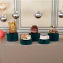 HeiMma 4 Pack Buffet Risers, Foldable Accordion Food Display Risers with Acrylic Disc, Dessert Table Display Set, Cardboard Paper Cupcake Cake Stand for Party Cylinder Stands for Parties Drink Collectibles Jewelry Figures, Multi-height, Blue