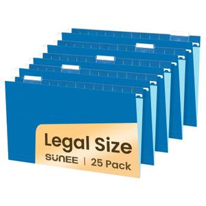 SUNEE Hanging File Folders Legal Size, Blue File Folders 25 Pack 1/5-Cut Tabs, Stay Organized for Your Home and Office Bulk File and Documents