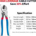 10 Inch Large Cable Cutter Heavy Duty High Leverage Big Wire Cutting Plier Tool for 4/0 Aluminum 2/0 Soft Copper and 100PR 24AWG Comm Cable, Blue