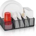 Paper Plate Organizer for Countertop, Metal Silverware Caddy for Cup, Napkin, Fork, Spoon, Paper Plate and Utensil Holder, Cutlery Caddy for Party, Camping, Picnic (Black)