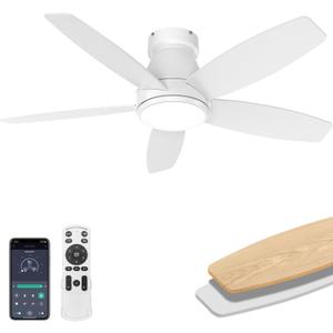 42 Inch Ceiling Fans with Lights, Quiet Reversible Fan with Remote & APP Control, 6-Speed, 3 Color Temperatures Dimmable LED, DC Motor, Low Profile Ceiling Fan for Bedroom Living RoomWhite