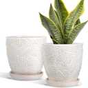 EFISPSS Ceramic Plant Pots, 6 Inch Ceramic Planter Pot with Drainage Hole and Saucer, Indoor Modern Flower Pots, Set of 2 - White