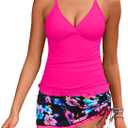 Daci Women Tankini Swimsuits with Skirt - Two Piece Tummy Control Skirted 2PC Bathing Suits Swimwear (Large, Pink Floral)