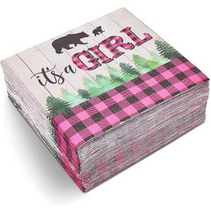 Sparkle and Bash Buffalo Plaid Napkins, It's A Girl Baby Shower (6.5 In, 100 Pack)