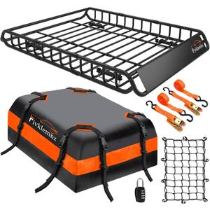 FIVKLEMNZ Car Rooftop Cargo Carrier Roof Bag Waterproof for All Top of Vehicle with/Without Rack Includes Topper Anti-Slip Mat + Reinforced Straps + 6 Door Hooks + Luggage Lock