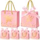 EQOREIIN Small Thank You Gift Bags 50pcs 5.5x2.5x4.7 Inches Small Gift Bags with Handles Bow Ribbon Pink Paper Bags for Party Favor, Mother's DayValentine's Day, Wedding, Baby Shower (Pink)