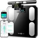 Runstar Scale for Body Weight and Fat, BMI Muscle Mass to 28 Measurements, FSA or HSA Eligible Digital Bathroom Scales 8-Electrode with Voice Prompt High Accurate Bluetooth Weight Scale (12"/300mm, Black)