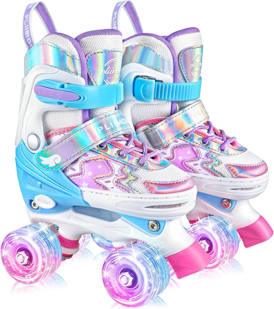 Kids' Roller Skates for Girls & Boys, Ages 3-12 - 4 Size Adjustable Skates for Beginners