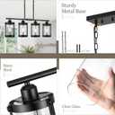 4-Light Kitchen Island Lighting, Black Linear Dining Room Light Fixtures with Clear Glass and Chain, Modern Farmhouse Chandelier Pendant Light for Kitchen Island Dining Room, OS-3014-4ISBK