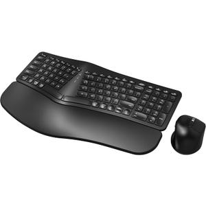 MK960 Ergonomic Wireless Keyboard Mouse Combo, Bluetooth/2.4G Split Design Keyboard with Palm Rest and 4 Level DPI Adjustable Wireless Mouse Multi-Device, Rechargeable, for Windows/Mac/Android (Black)