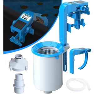 DeeprClean Newly Above Ground Pool Skimmer with Solar Digital Thermometer, Wall Mount Surface Skimmer with Adjustable Height Bracket, Auto Skimming for Pool Surface Floating Leaves & Debris -Blue