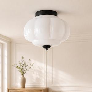 Bofea-Milk Glass Flush Ceiling Light,Modern Schoolhouse Semi-Flush Mount Ceiling Lights,Large Black Flush Mount Ceiling Light,Indoor Vintage Lighting for Living Room Hallway Foyer