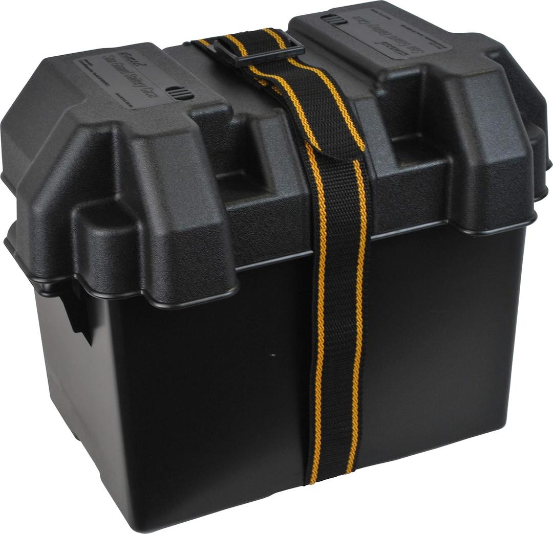 Attwood 9065-1 Standard Vented Battery Box with Mounting Strap, Fits Group 24 Batteries, Black