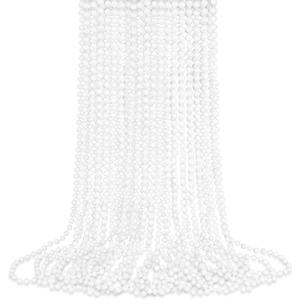 SHAOQINLIN 12 PCS White Bead Necklace, 33" White Mardi Gras Beads, Christmas Necklaces, 4th of July Beads Necklaces, Parade Throws Accessories for Christmas Independence Day New Year Party Favors