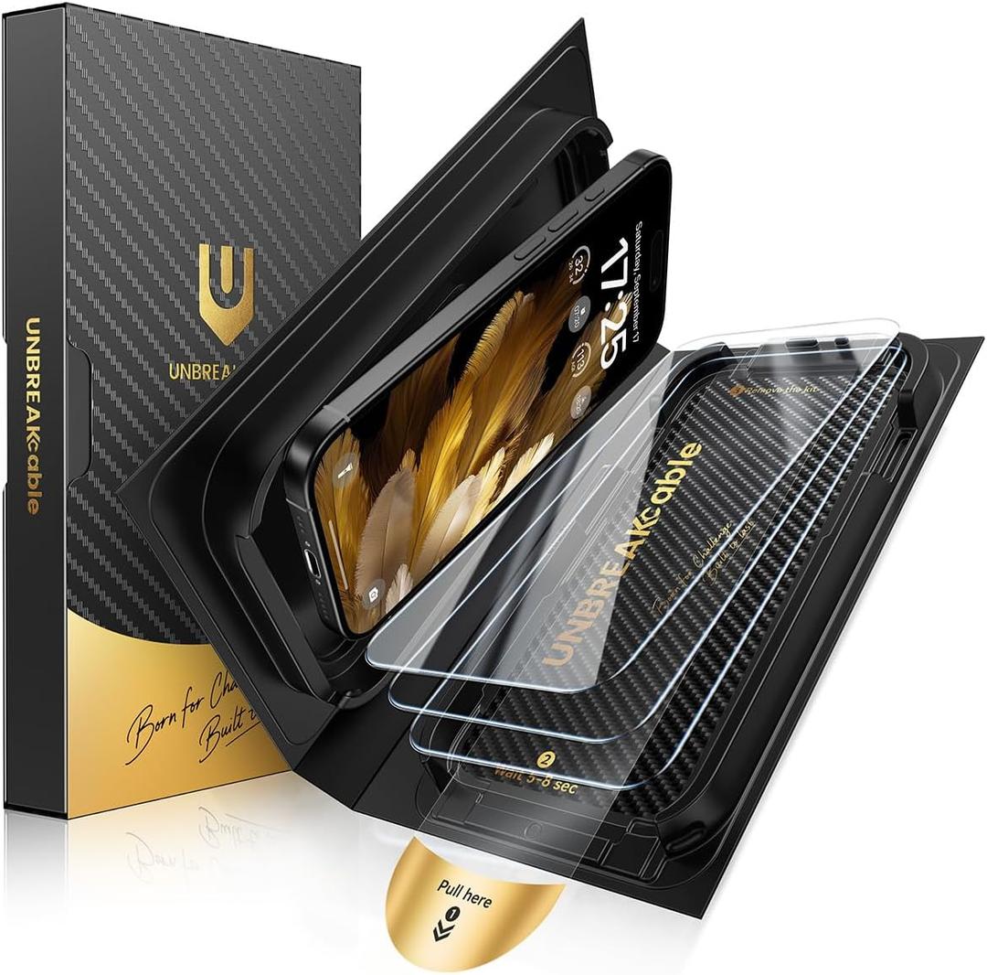 UNBREAKcable for iPhone 16 Pro Max Screen Protector [Quick-Installation Box] 3-Pack 9H+ Hardness Shatterproof Tempered Glass [99.99% HD Clear] [Case Friendly] [Bubble Free] for iPhone 16 Pro Max 6.9"