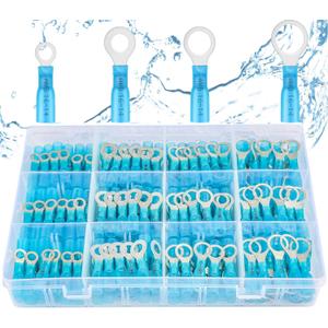 haisstronica Ring Terminals,200PCS Marine Grade Heat Shrink Ring Connectors-Blue Wire Connectors Tinned Red Copper #10,1/4",5/16",3/8"(4Sizes),16-14 Gauge Insulated Ring Crimp Terminals