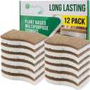 12 Pack Natural Kitchen Sponges, Compostable White Cellulose & Organic Coconut Scrubber Sponge for Washing Dishes, Kind Eco Friendly Non Toxic & Biodegradable Dishwashing Sponges
